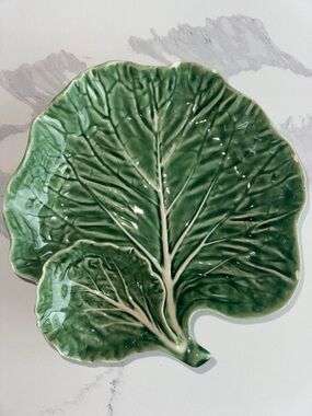 Vtg Bordallo Pinheiro Cabbage Leaf Chip Dip Serving Dish Bowl Plate Entertaining